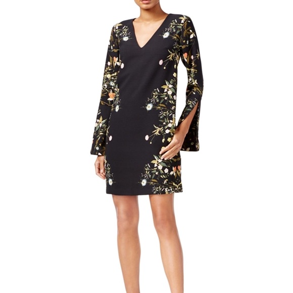 RACHEL Rachel Roy Dresses & Skirts - RACHEL Rachael Roy Floral Print Shift Long Sleeve Mid-Length Dress